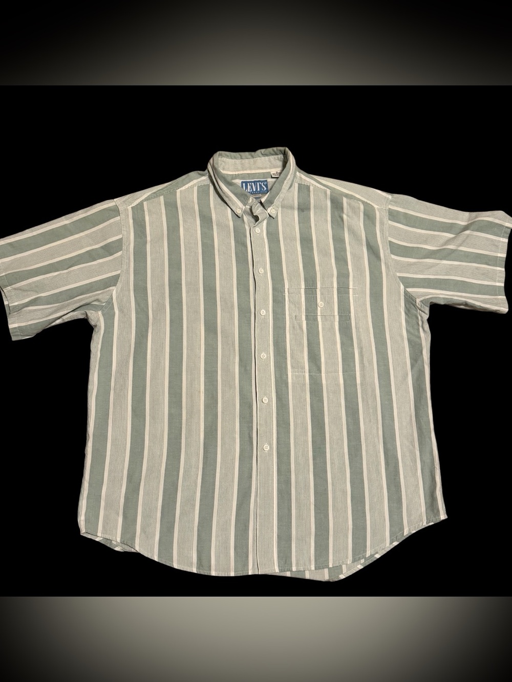 Vintage Levi’s SilverTab 501 Bluegreen Striped Button-Up Polo Shirt Size : XL